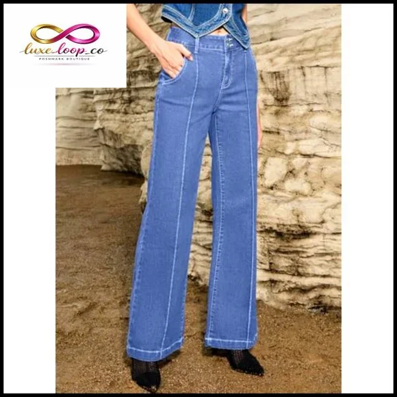 Wide Leg High Waisted Stretch Denim Jeans Casual Baggy Fit Pants